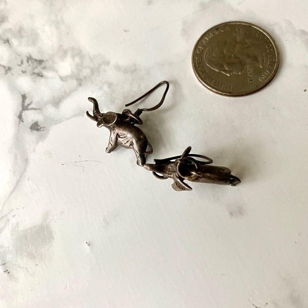 Vintage Sterling Silver Solid Elephants Earrings - image 2